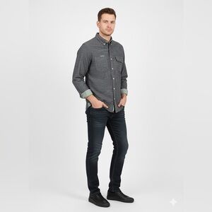 Roark Artifacts Adventure Mens Medium Gray Long Sleeve Button Up Shirt